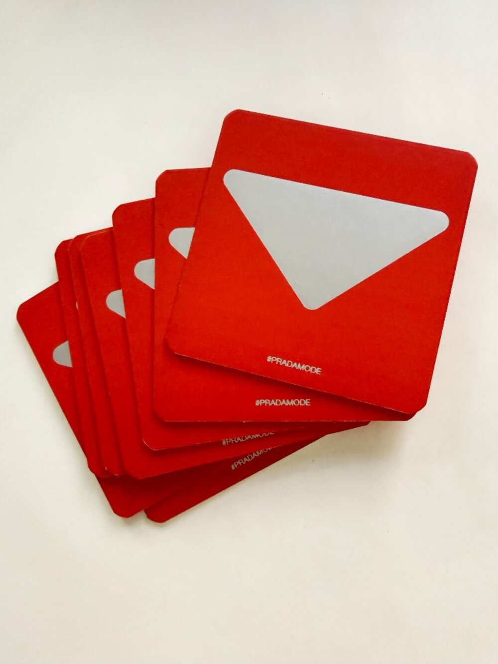PRADA MODE 2026 VIP Logo Coasters Red and Silver Satellites II Exhibition NYC